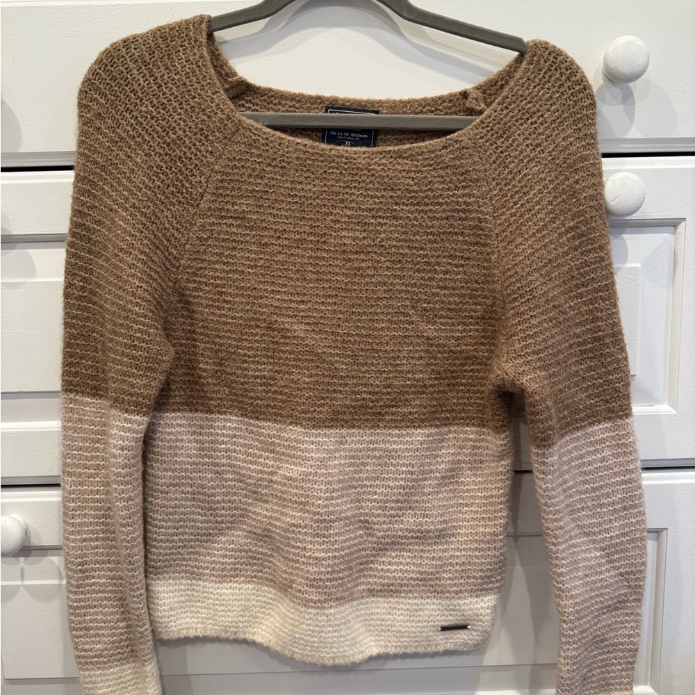 Abercrombie & Fitch Brown and Cream Crew Neck Sweater